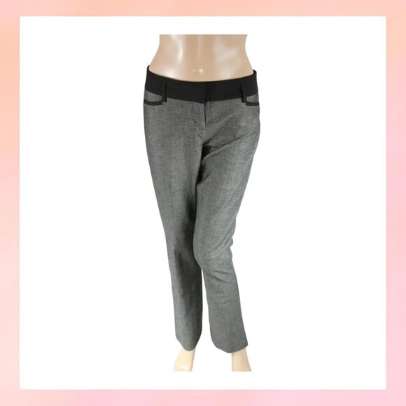 Gray Straight Leg Slacks Black Contrast Waist - Picture 1 of 7